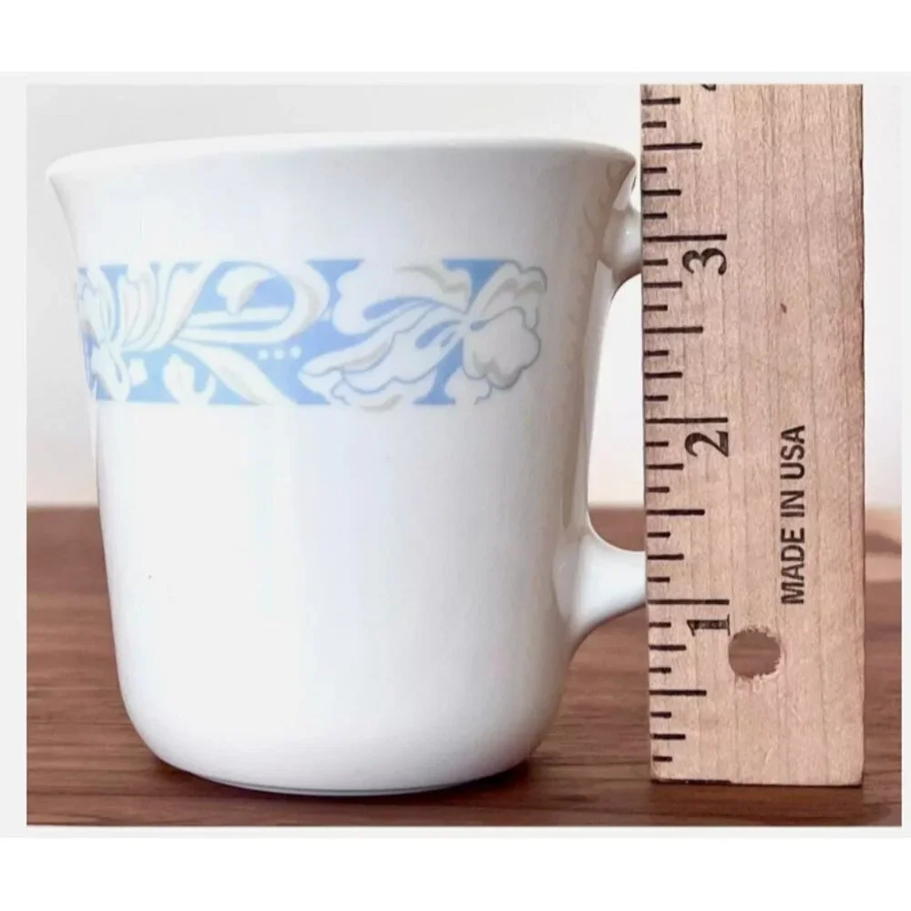 2 Corelle Corning Coffee Mugs Cups Sea and Sand White Blue Tan D Handle VTG USA